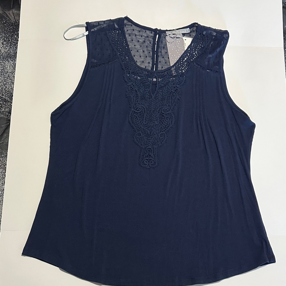 Daniel Rainn Deep Blue Lace Accent Blouse